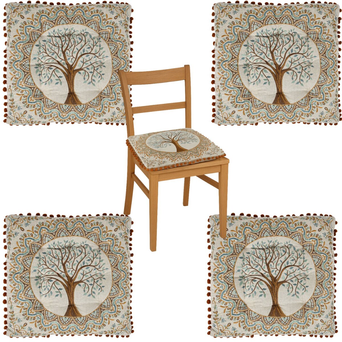 Stuhlkissen Set 4er Guansha Braun 40x40x6cm | Boho Baum des 