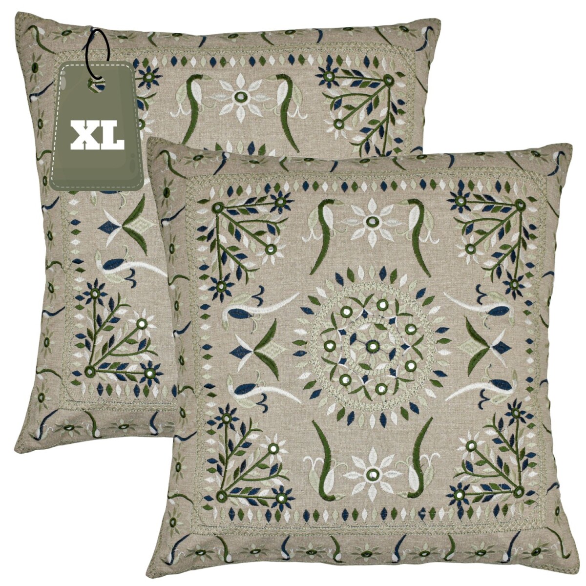 2er Set Kissenbezug Handgefertigt Lodge Grün 50x50cm | 