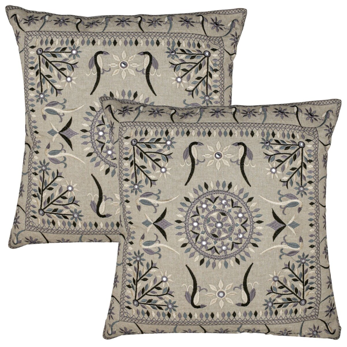 2er Set Kissenbezug Handgefertigt Lodge Grau 40x40cm | Boho 