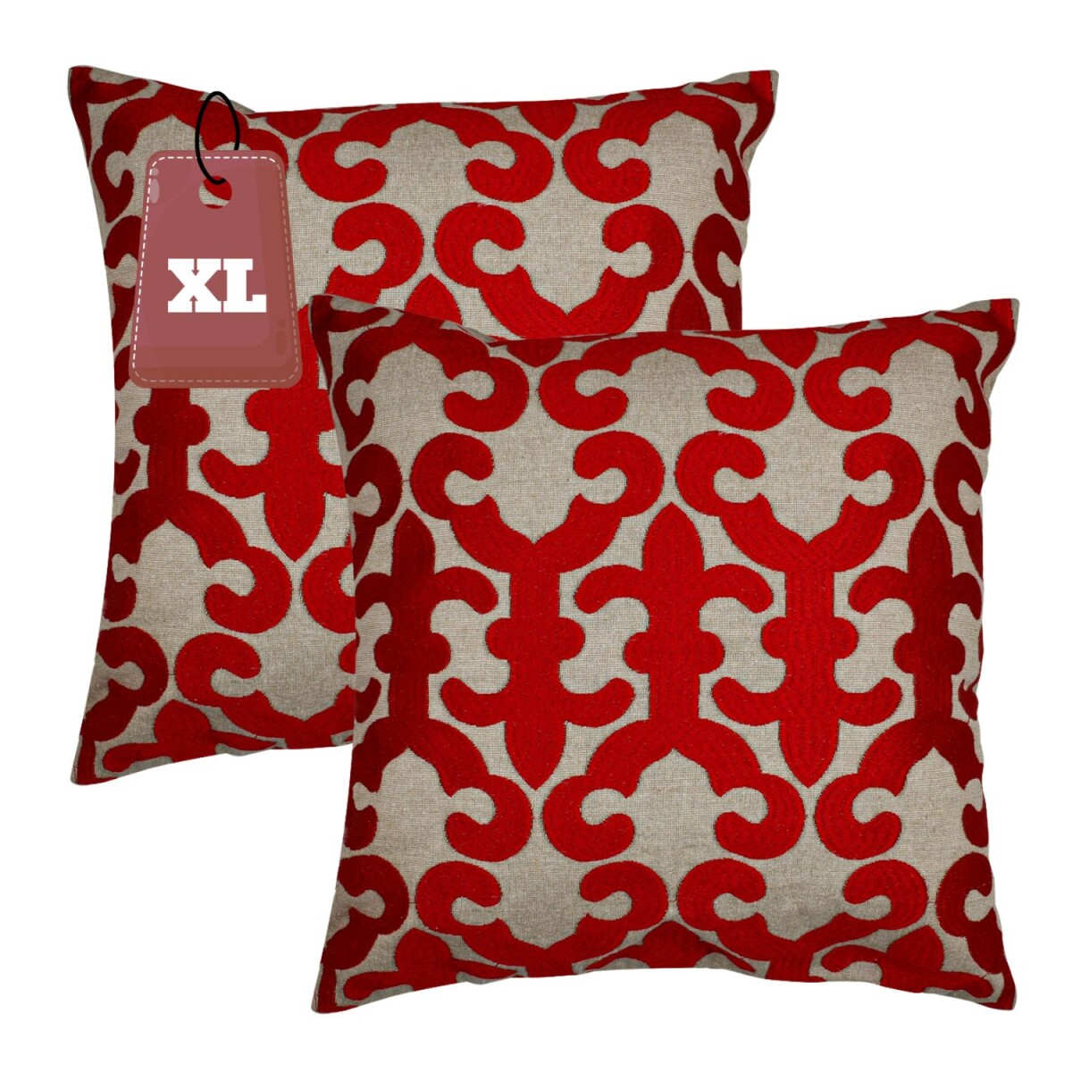 2er Set Kissenbezug Handgefertigt Kayon Rot 50x50cm | Boho D