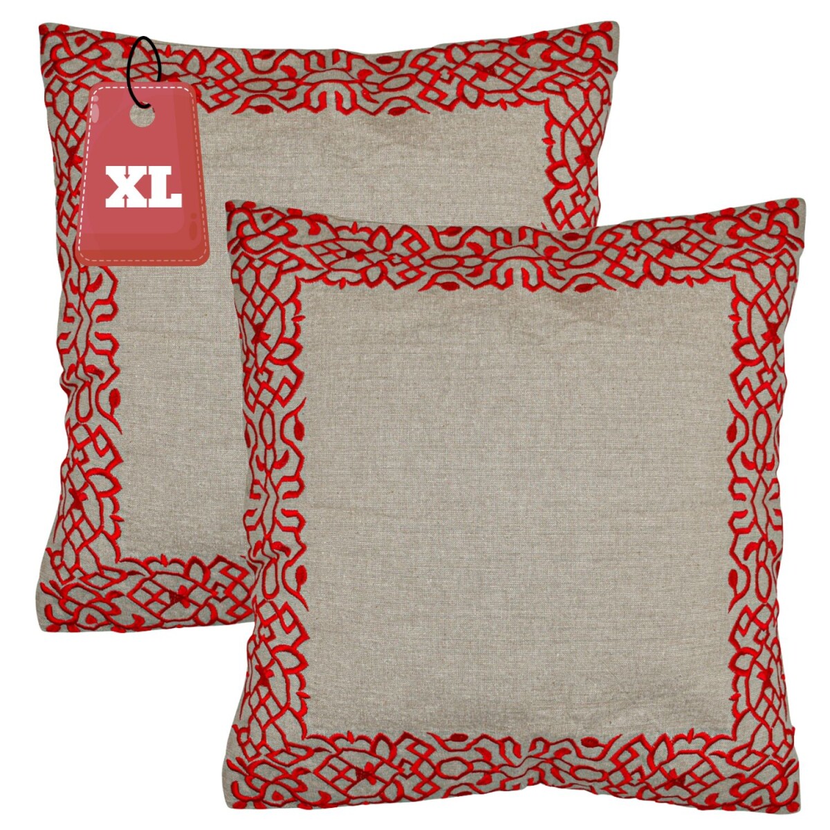 2er Set Kissenbezug Handgefertigt Frisia Rot 50x50cm | Boho 