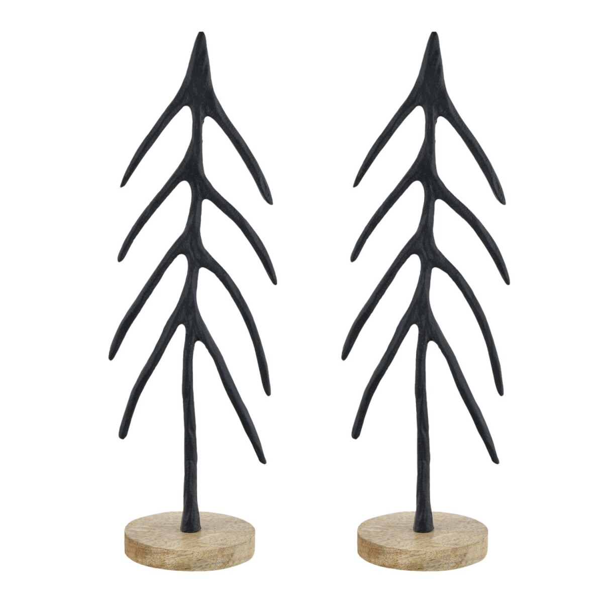 Dekofiguren Wintertanne Schwarz 2er Set Aluminium Holzsockel