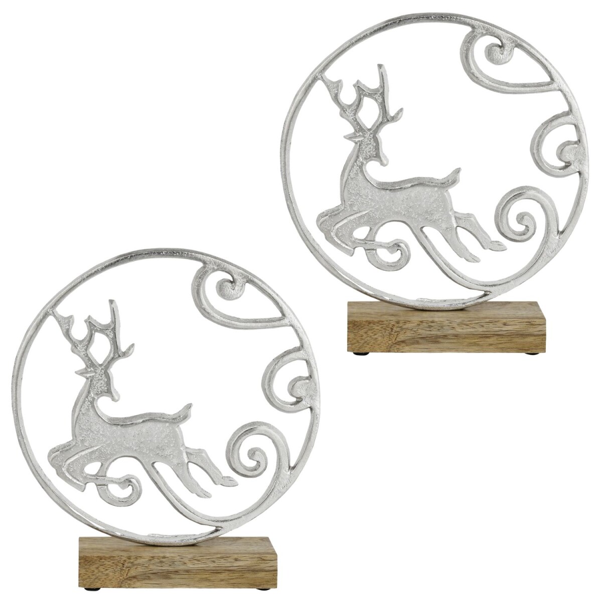 Dekofiguren Monda Silber 2er Set Aluminium Holzsockel 22cm