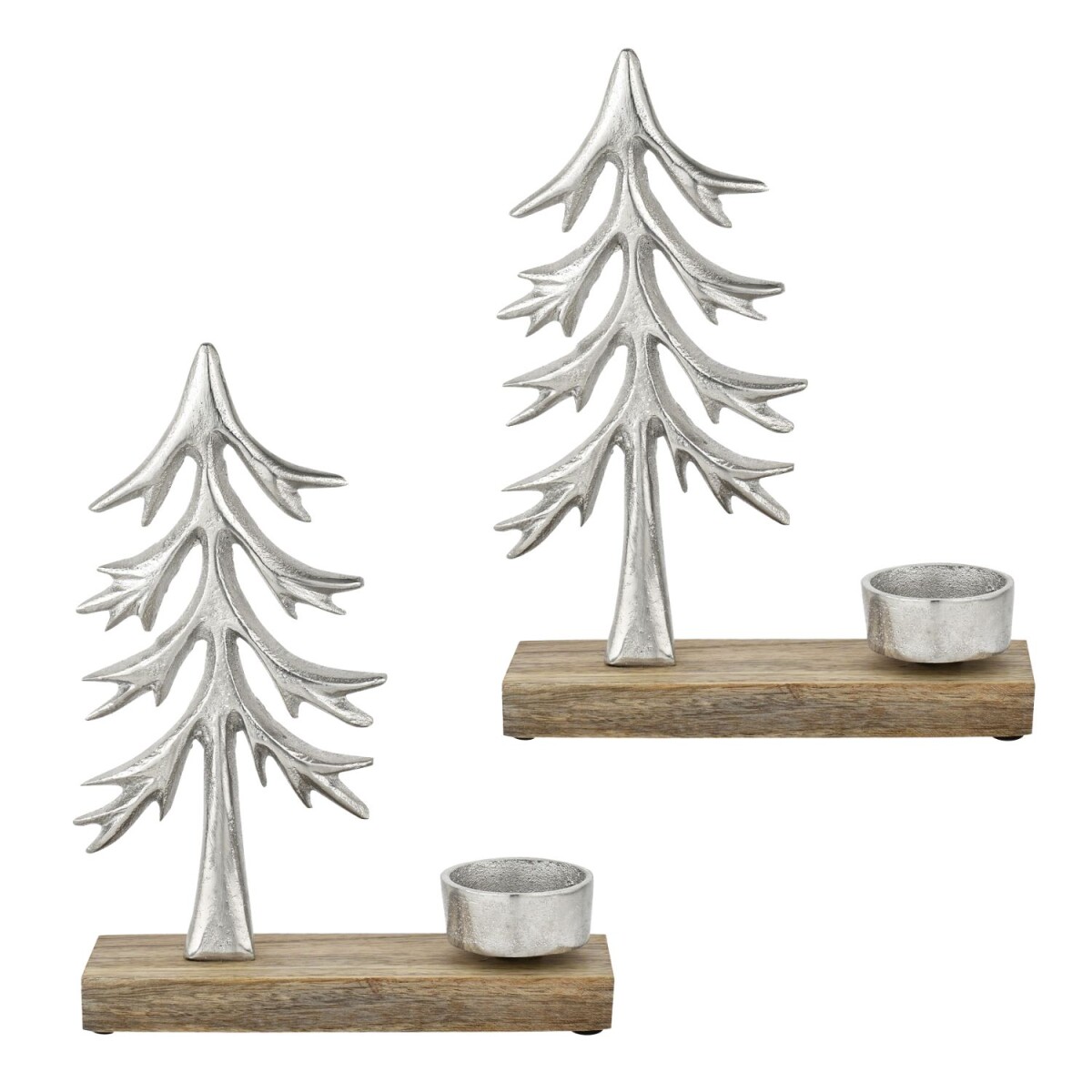 Porte-bougies Xmas 1 argenté, lot de 2, en aluminium 