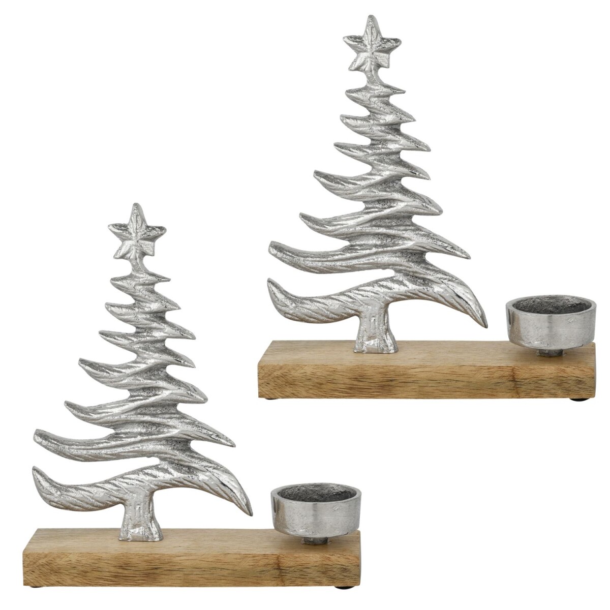 Porte-bougies Xmas 2 argenté, lot de 2, en aluminium 
