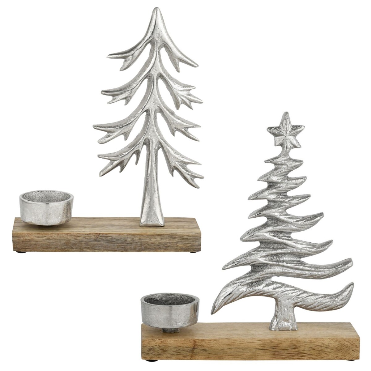 Porte-bougies Xmas1 & 2 argentés, lot de 2, en al