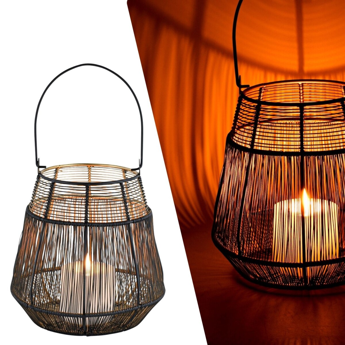 Laterne Dinak Metall Schwarz Gold 20cm × 21cm Windlich