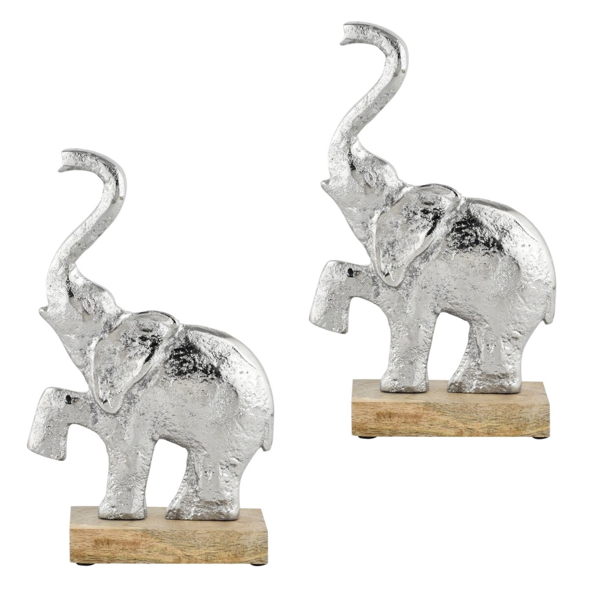 Dekofiguren Mumba 2er Set Elefant Silber Aluminium Holzsocke