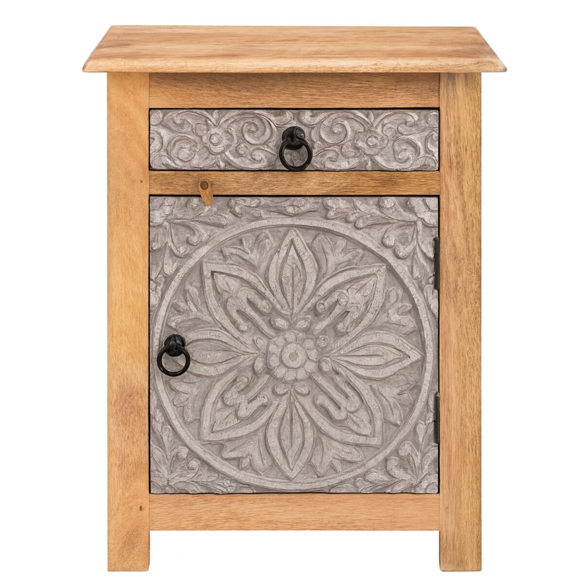 Nachttisch Ferial 70cm | Massivholz mit geschnitzter Tü