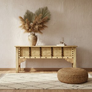 Buffet Saira en bois massif sculpté à la...