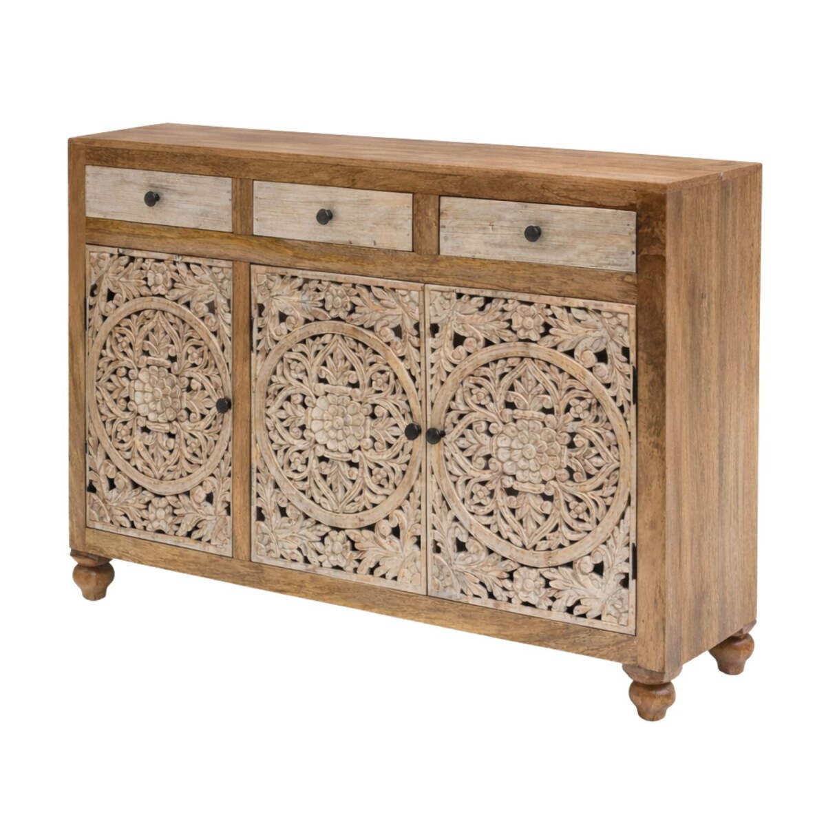 Sideboard Svetha aus Massivholz handgeschnitzt Boho Stil 150