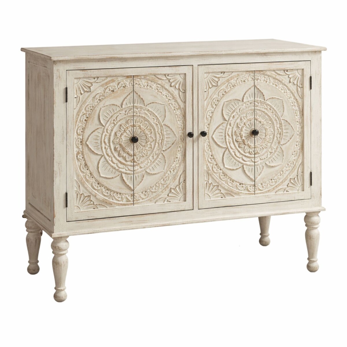 Kommode Vanaja aus Massivholz handgeschnitzt Mandala Design 