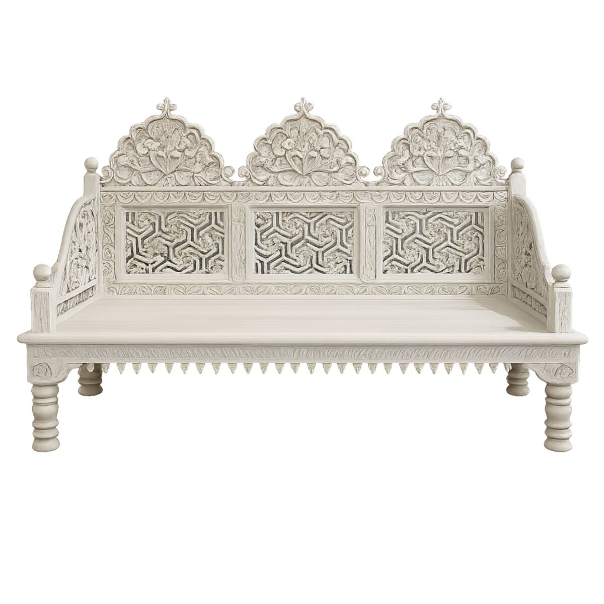 Handgeschnitzte Sitzbank aus Massivholz 180cm im Mridul orie