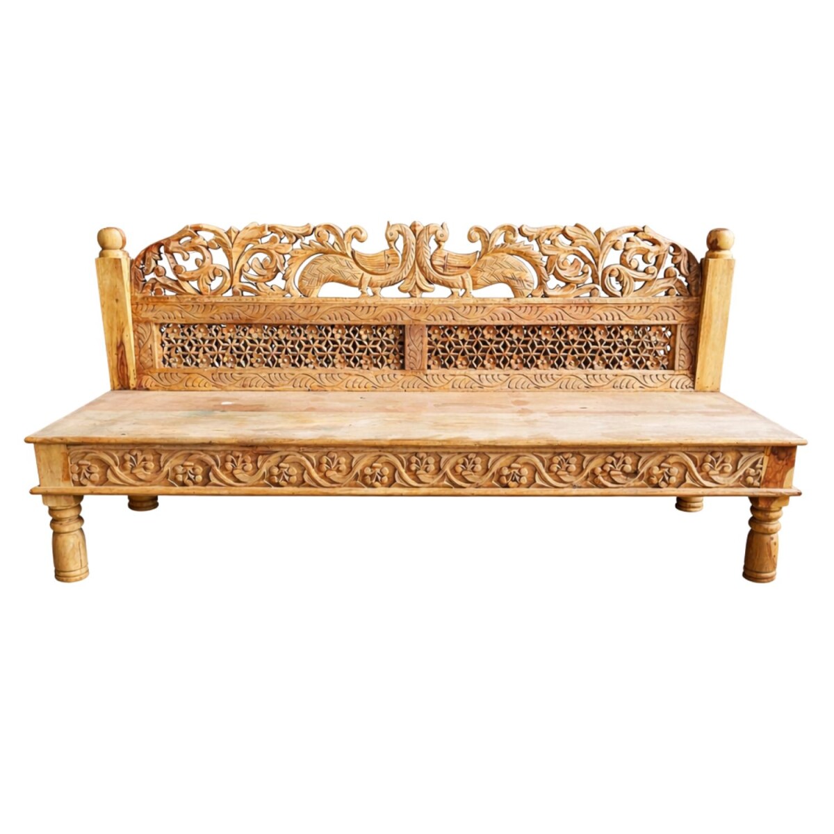 Sitzbank Mitra aus Massivholz handgeschnitzt 180cm