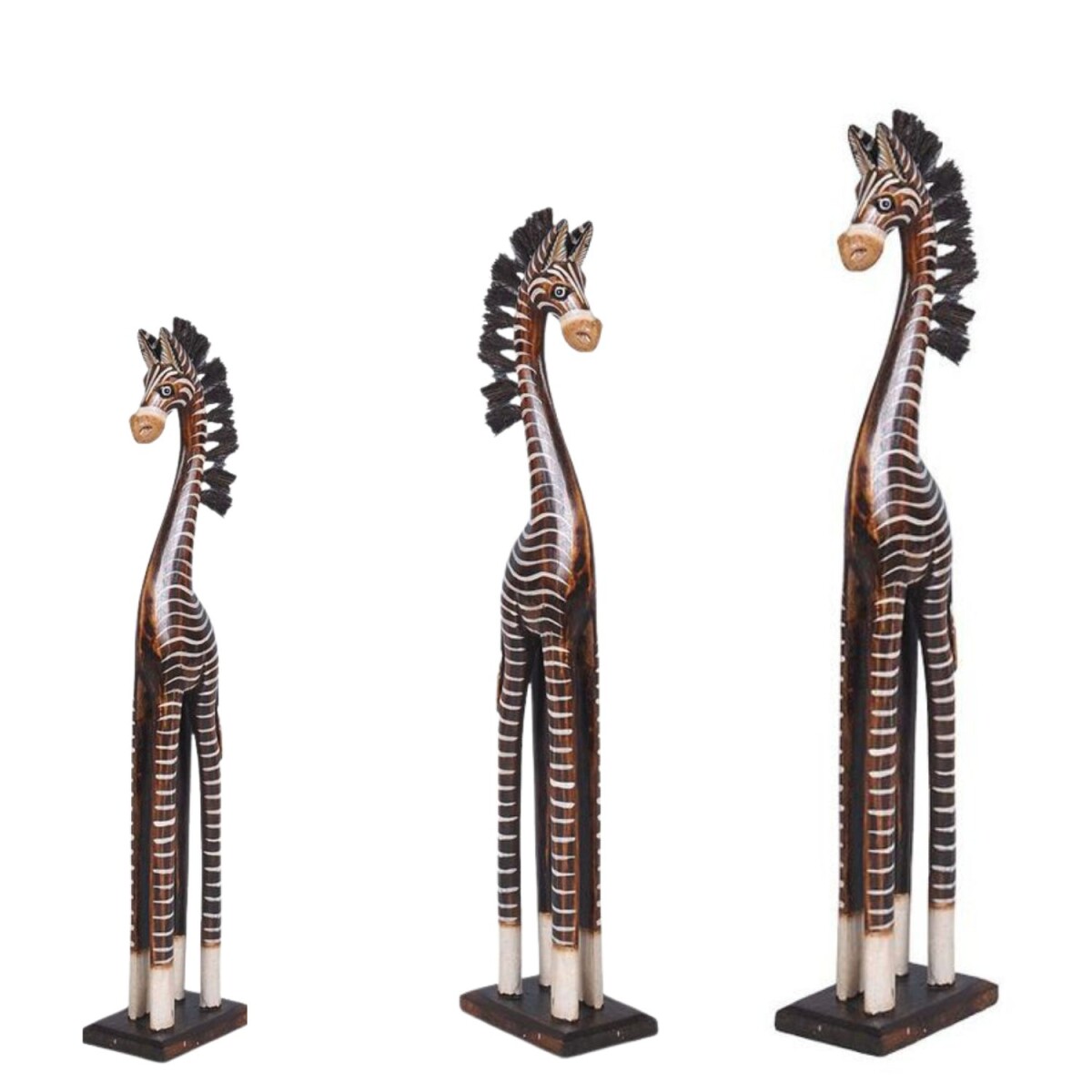 Zebra Holzfigur 3er Set handgeschnitzt aus Holz 60, 80 und 1