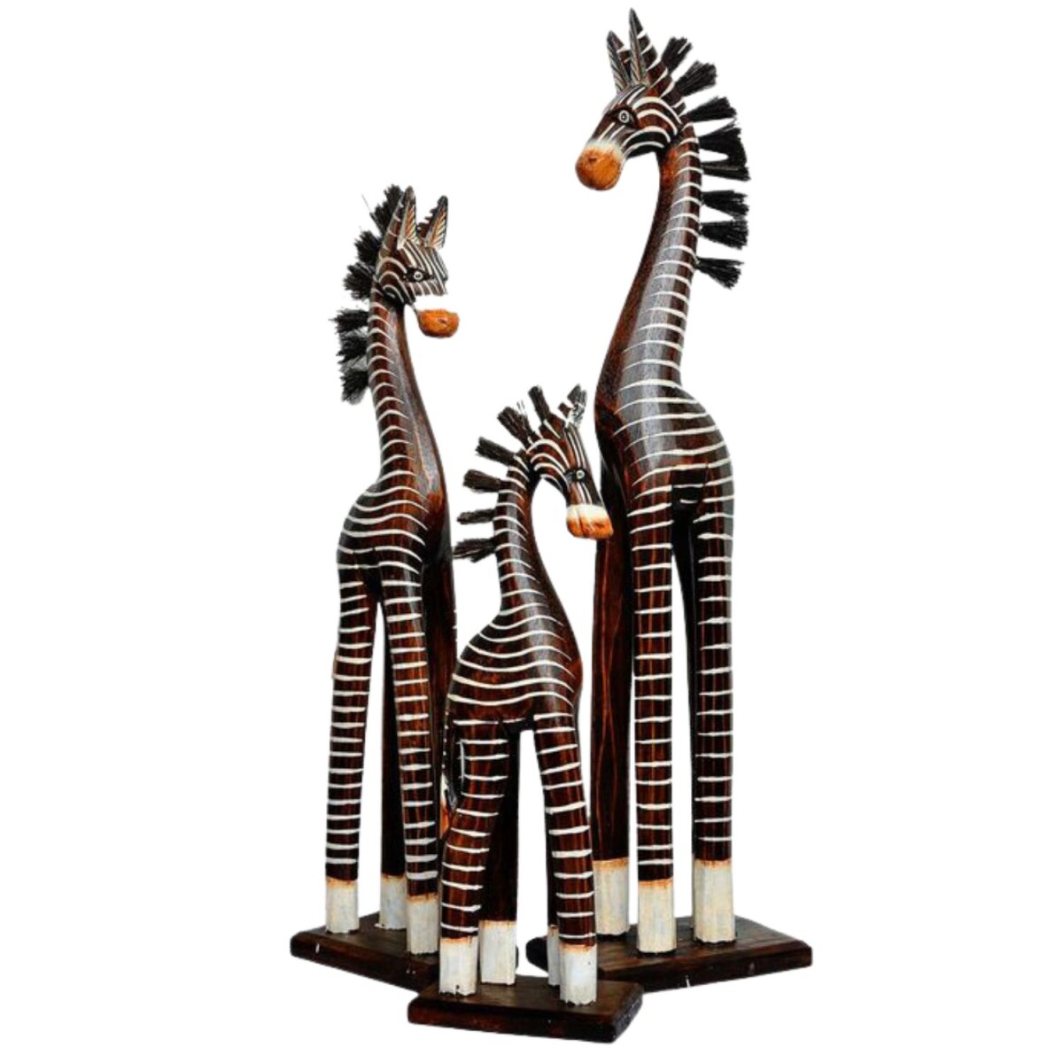 Zebra Skulptur 3er Set aus Holz handgeschnitzt 30, 40 & 