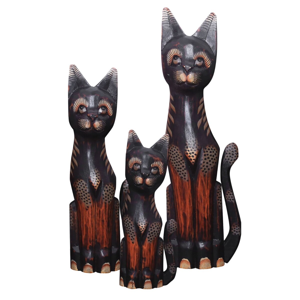 Katze Jasmin Holzfigur 3er Set 30, 40 & 50cm handgeschni