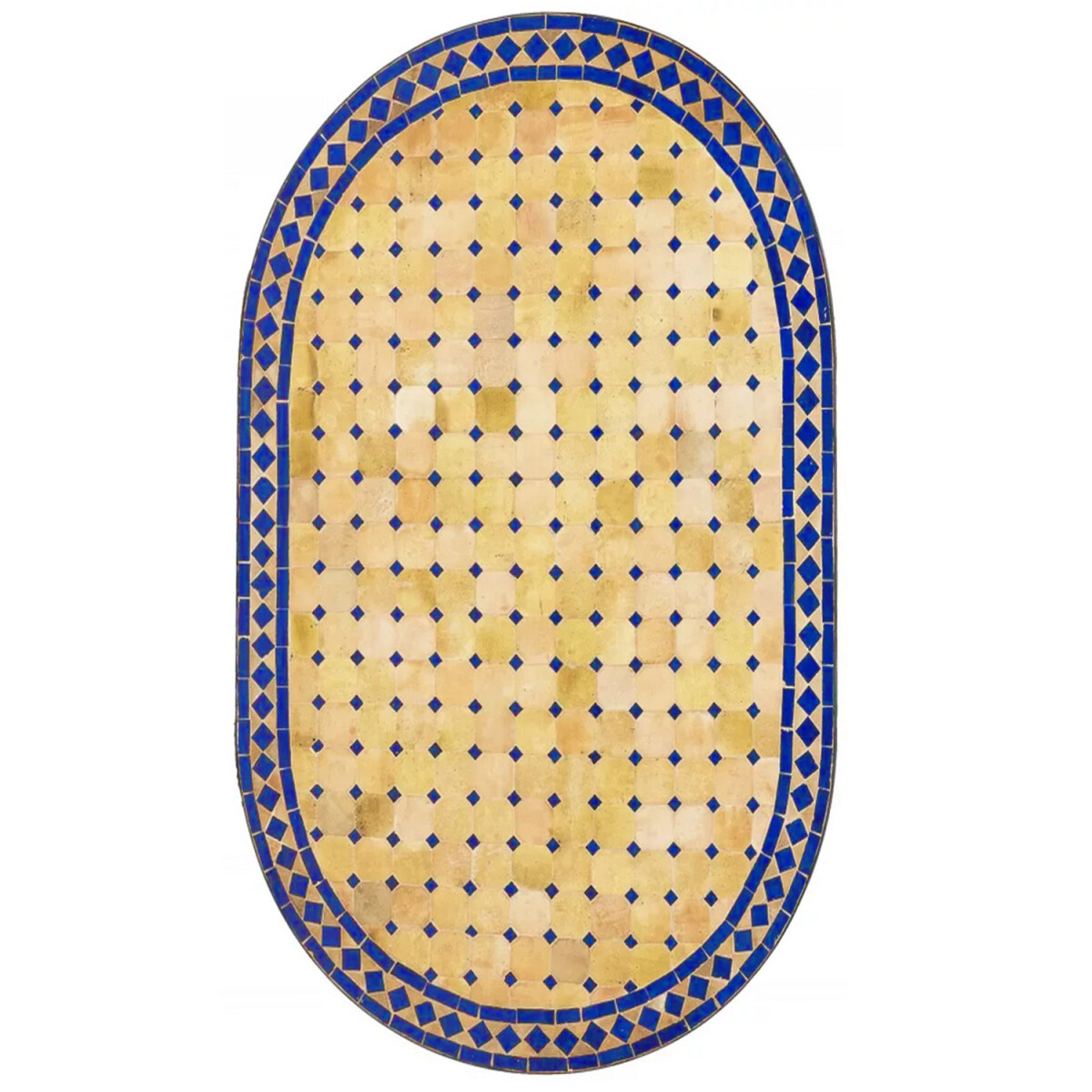 Marokkanische Mosaikplatte Marrakesch Beige Blau oval 100x60