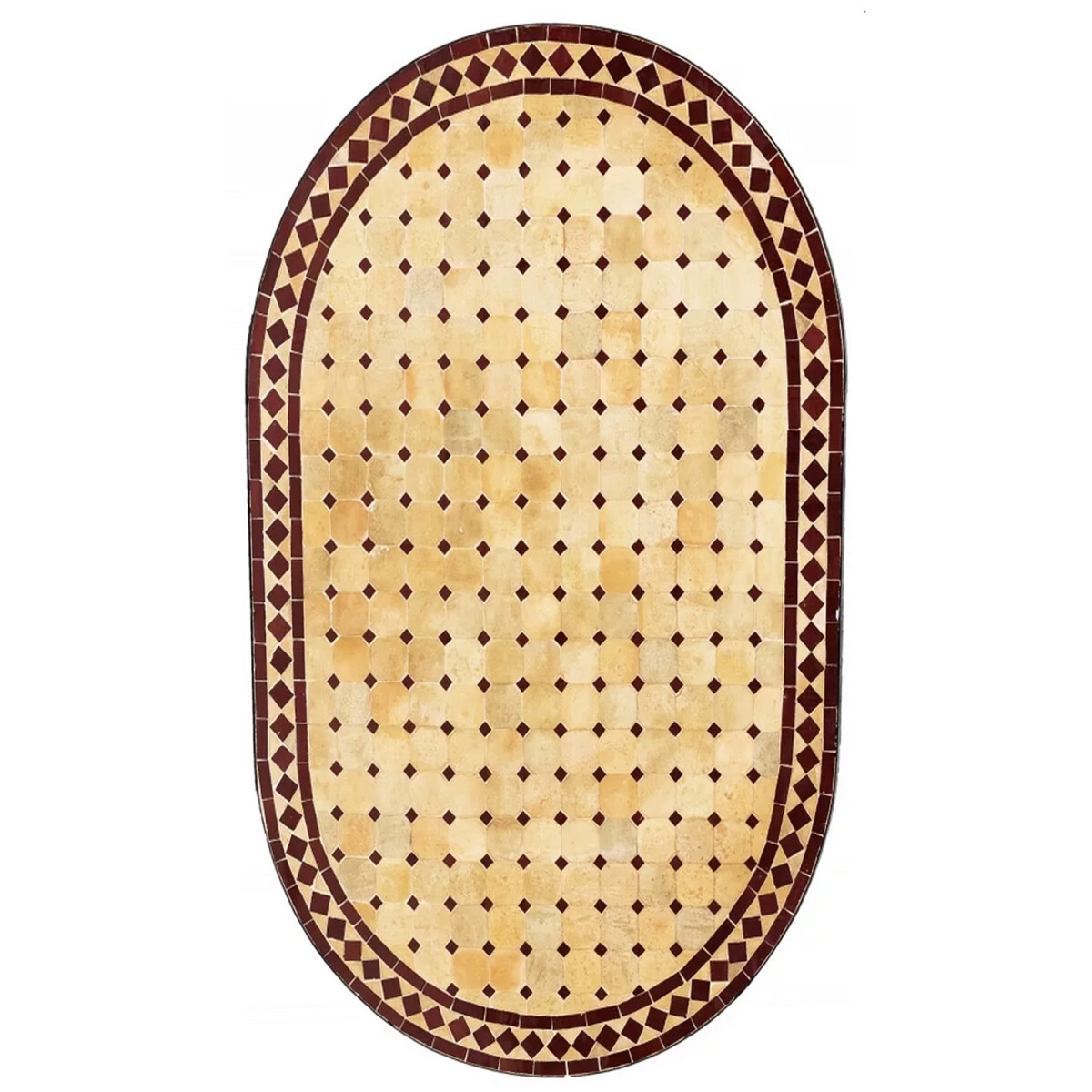 Marokkanische Mosaikplatte Marrakesch Beige Bordeaux oval 10
