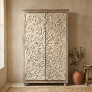 Buffet haut Raga 180 cm en bois massif, style...