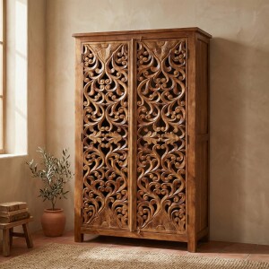 Buffet haut Ranbir 192 cm en bois massif, style vintage...