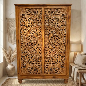 Buffet haut Rashmi 170 cm en bois massif, style vintage...