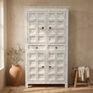 Buffet haut Rahu 192 cm en bois massif, style vintage...