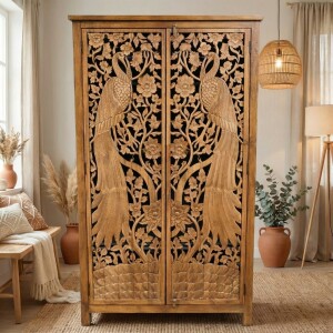 Buffet haut Ravina 190 cm en bois massif, style vintage...