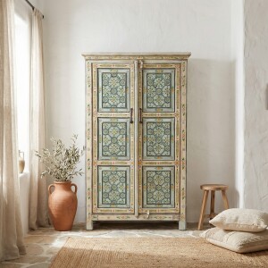 Buffet haut Reekha 150 cm en bois, style bohème...