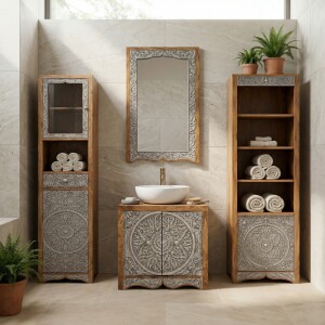 Meuble sous-vasque Sameer style oriental en bois massif...