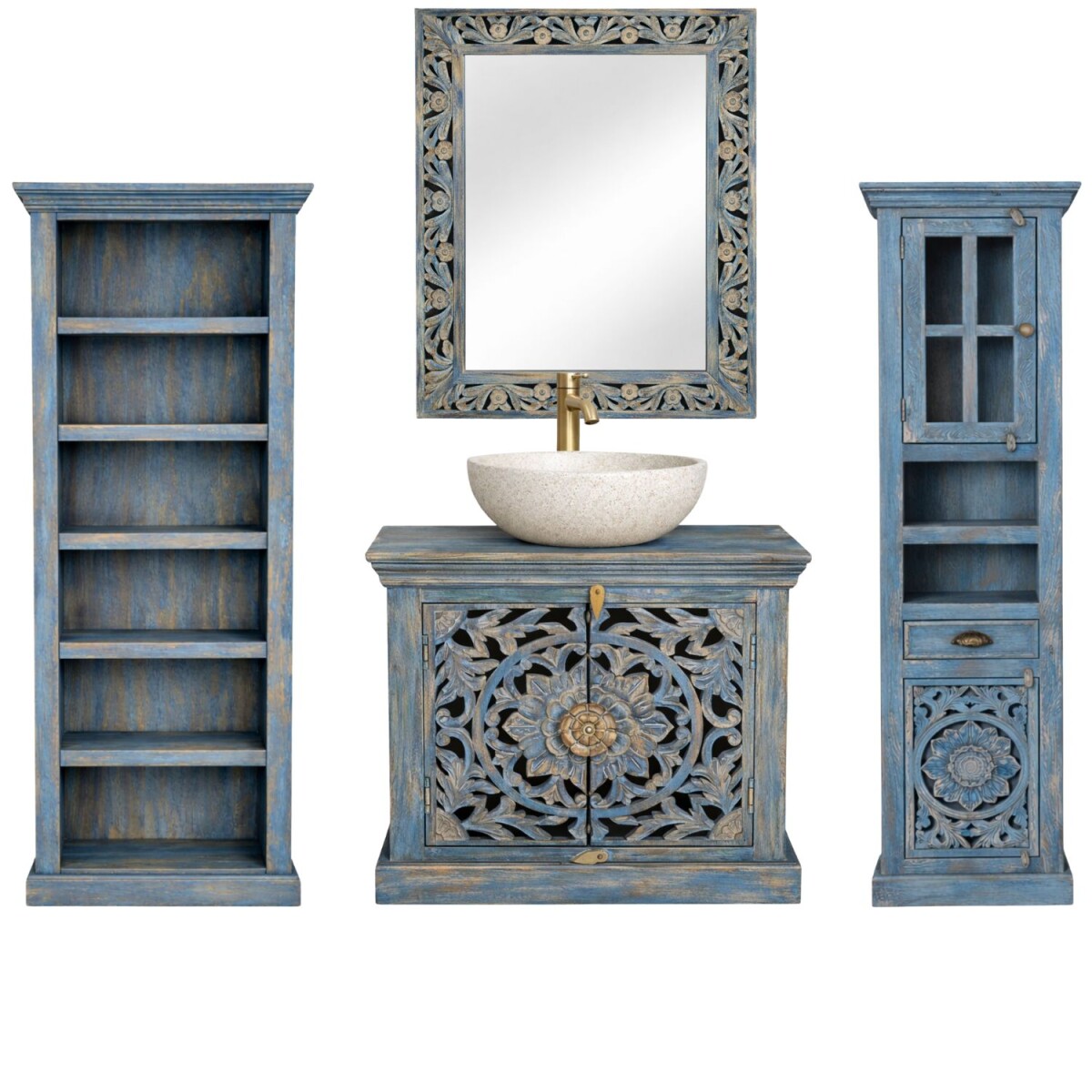 Badezimmermöbel Kirpal Blau orientalisch Massivholz 4er