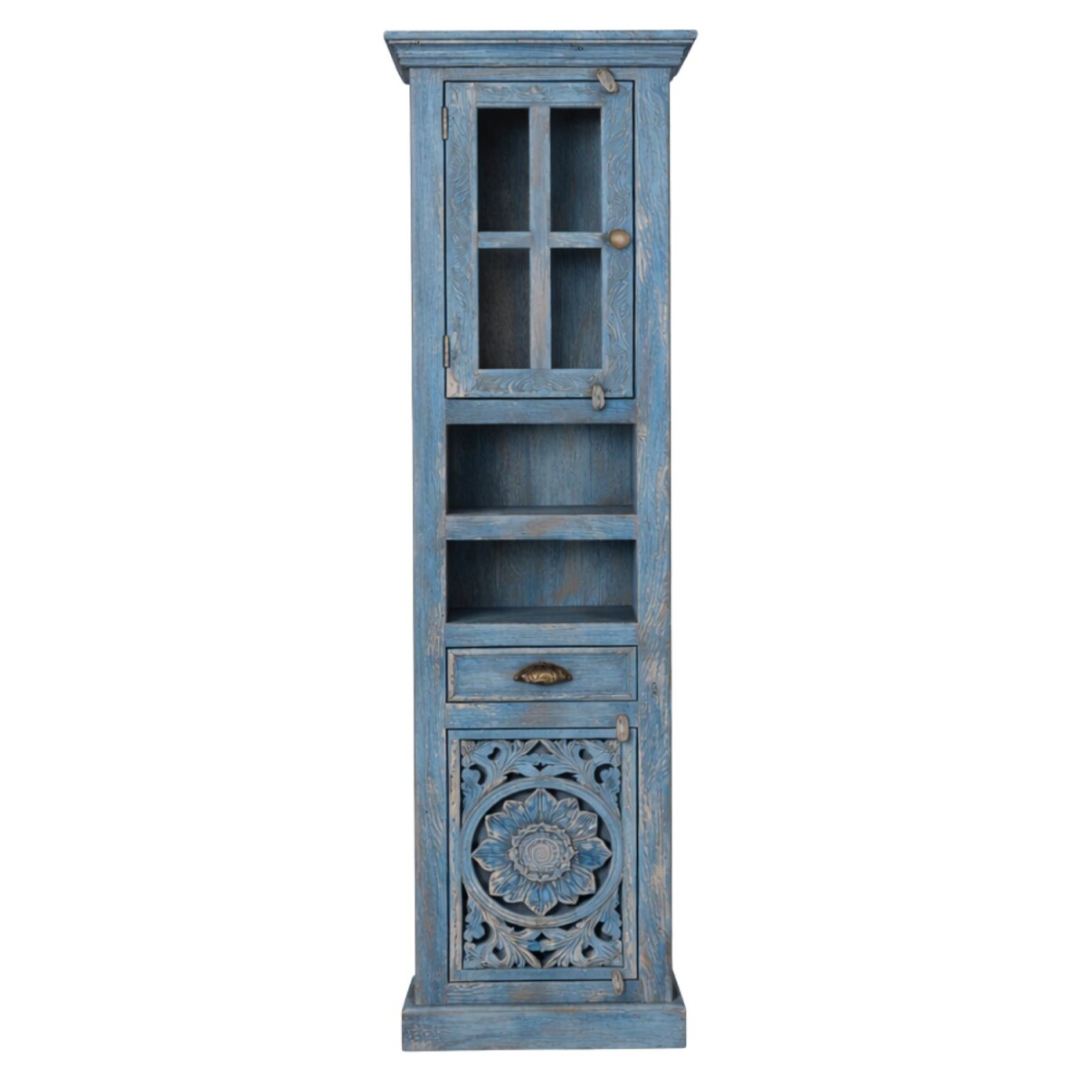 Badezimmerschrank Kirpal Blau orientalisch Massivholz 188cm