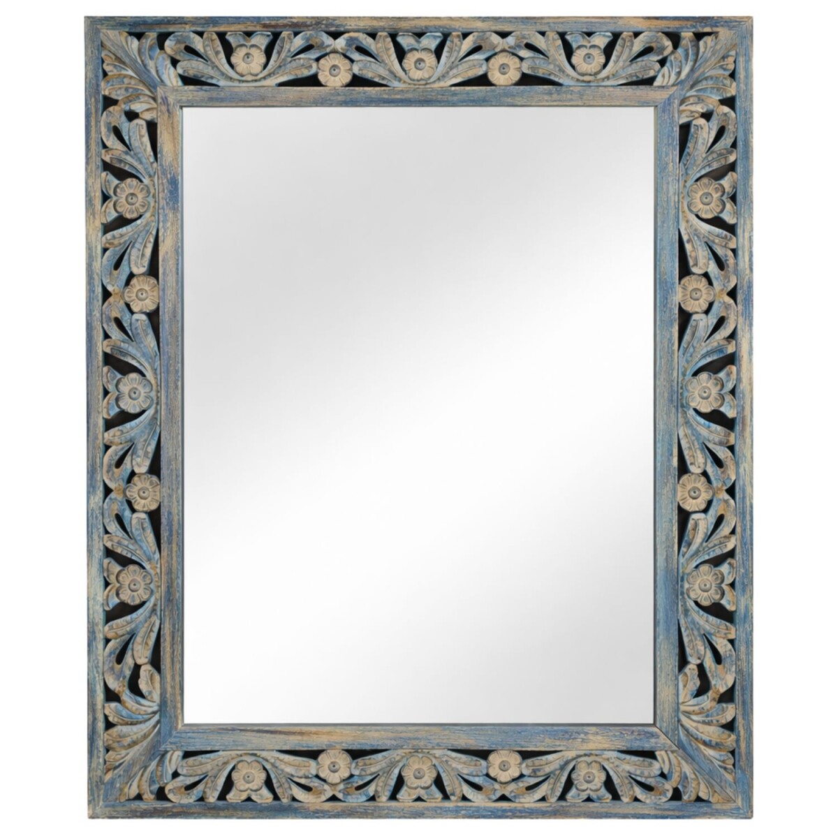 Wandspiegel Kirpal Blau orientalisch Massivholz 79cm