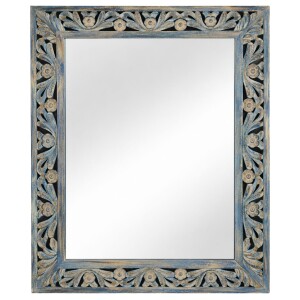 Miroir mural Kirpal bleu, style oriental, en bois massif,...