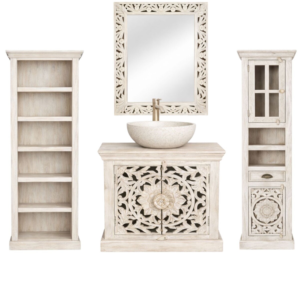 Badezimmermöbel Kirpal Weiss orientalisch Massivholz 4e