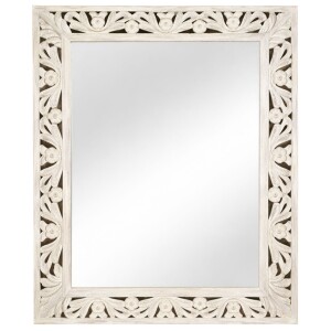 Miroir mural Kirpal blanc, style oriental, en bois...