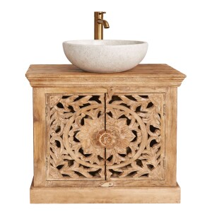 Meuble sous-vasque Kirpal Nature, style oriental, en bois...