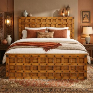 Lit double en bois massif Lapaz marron 180 x 200 cm,...