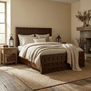 Lit double en bois massif Lapaz, brun foncé, 180 x...