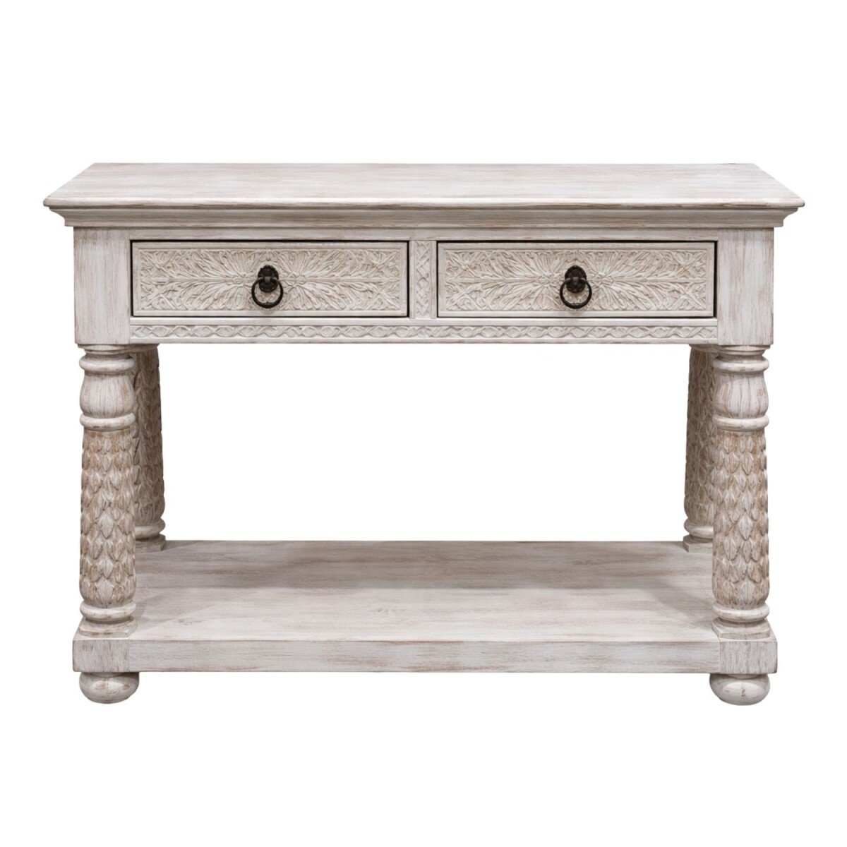 Konsole Rangan weiss 97cm Massivholz Boho Vintage