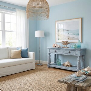 Console Rangan bleue 97 cm en bois massif, style...