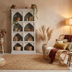 Bibliothèque Fawad blanche 180 cm en bois massif,...