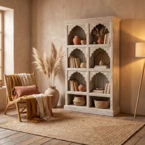 Bibliothèque Rinara blanche 160 cm en bois massif,...