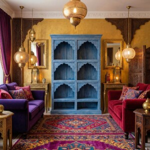 Bibliothèque Rinara bleue 160 cm en bois massif,...