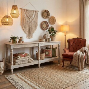 Buffet William blanc 180 cm en bois massif style colonial