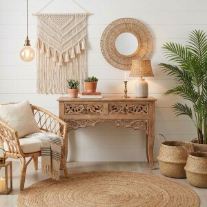 Buffet Thambi 100 cm en bois massif, style bohème...