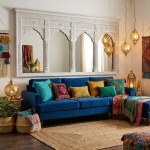 Miroir mural Sashin 200 cm en bois massif, style oriental