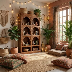 Bibliothèque Rinara marron 160 cm en bois massif,...