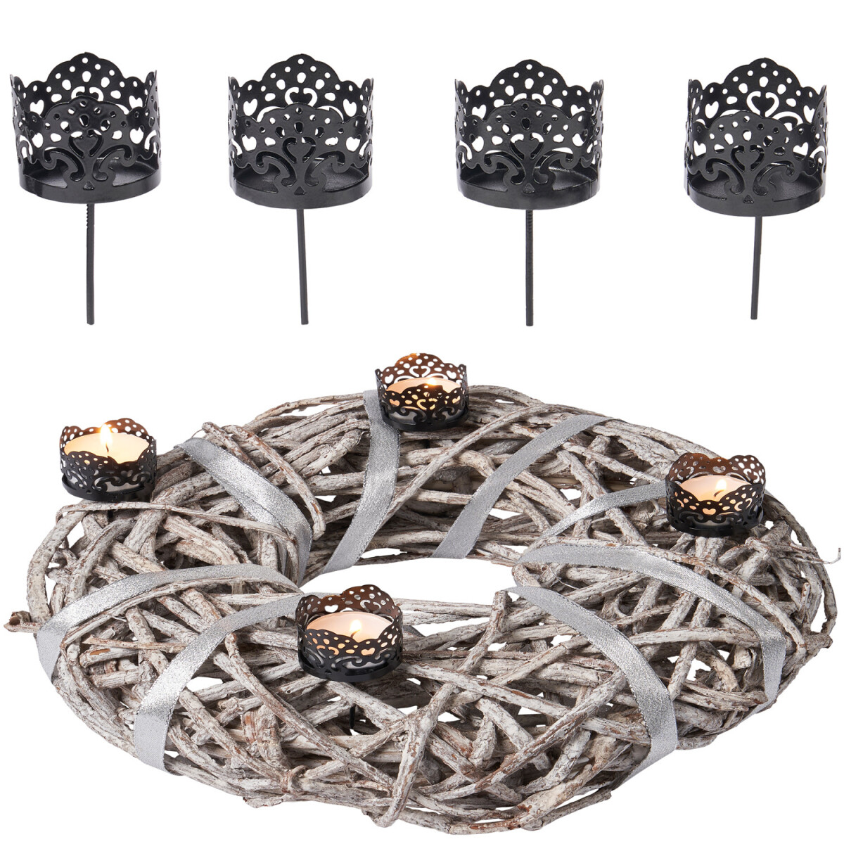 Lot de 4 bougeoirs pour couronne de lAvent Mulano