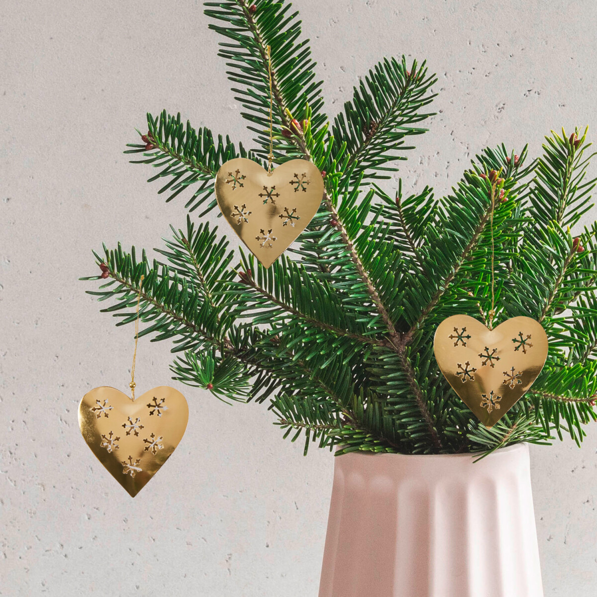 3er Set Weihnachtsanhänger Weihnachtsdeko Herz Gold